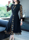 peopleterritory Black Print Chiffon Fake Two Piece Dress Lace Up Side Open Spring LC0077