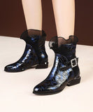 peopleterritory Blue Faux Leather Warm Fleece Boots Splicing Zircon Lace LY1756