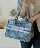 peopleterritory Blue Zippered Patchwork Paitings Canvas Satchel Handbag LY1934