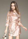 peopleterritory Bohemian Apricot Embroideried Organza Dress And Trench Two Piece Set Outfits AC3008