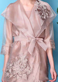 peopleterritory Bohemian Apricot Embroideried Organza Dress And Trench Two Piece Set Outfits AC3008