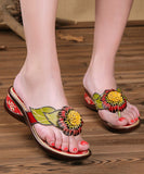 peopleterritory Bohemian Handmade Floral High Wedge Heels Flip Flops RT1014