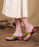 peopleterritory Bohemian Handmade Floral High Wedge Heels Flip Flops RT1014