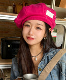 peopleterritory Bohemian Rose Graphic Embroideried Solid Beret Hat LY527