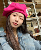 peopleterritory Bohemian Rose Graphic Embroideried Solid Beret Hat LY527