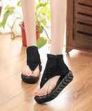 peopleterritory Boho Black Knit Fabric Splicing Platform Peep Toe Sandals LY1746