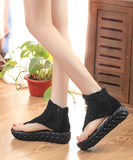 peopleterritory Boho Black Knit Fabric Splicing Platform Peep Toe Sandals LY1746