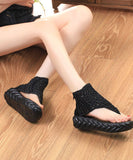 peopleterritory Boho Black Knit Fabric Splicing Platform Peep Toe Sandals LY1746