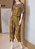 peopleterritory Boutique Khaki O-Neck Oversized Patchwork Silk Women Sets 2 Pieces Summer AC2031