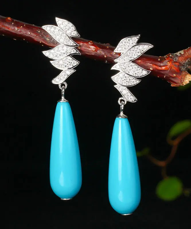 peopleterritory Sterling Silver Water Drop Turquoise Drop Earrings