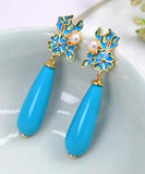 peopleterritory Sterling Silver Water Drop Turquoise Drop Earrings