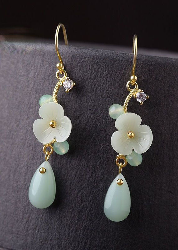 peopleterritory Boutique Zircon Droplet Shape Jade Drop Earrings HE1010