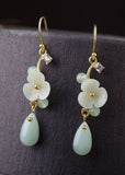 peopleterritory Boutique Zircon Droplet Shape Jade Drop Earrings HE1010