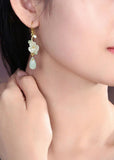 peopleterritory Boutique Zircon Droplet Shape Jade Drop Earrings HE1010