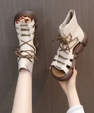 peopleterritory Casual Black Hollow Out Peep Toe Lace Up Platform Sandals RT1007