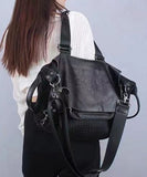 peopleterritory Casual Black Large Capacity Calf Leather Messenger Bag ZX1011