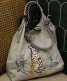 peopleterritory Casual Grey Embroidery Large Capacity Shopping Bag SX1003