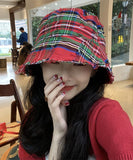 peopleterritory Casual Red Striped Patchwork Cotton Cloche Hat LY502