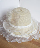 peopleterritory Chic Beige Lace Patchwork Pearl Floral Tulle Floppy Sun Hat LY510