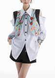 peopleterritory Chic Blue Peter Pan Collar Striped Shirts And Vest Cotton Two Pieces Set Spring LY0770