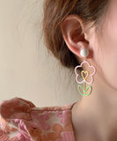 peopleterritory Chic Colorblock Floral Alloy Hoop Earrings LY1796