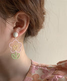 peopleterritory Chic Colorblock Floral Alloy Hoop Earrings LY1796