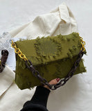 peopleterritory Chic Green Tassel Patchwork Chain Canvas Messenger Bag LY1376