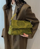 peopleterritory Chic Green Tassel Patchwork Chain Canvas Messenger Bag LY1376