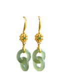 peopleterritory Chic Light Green Sterling Silver Overgild Double Ring Jade Zircon Drop Earrings GH1020