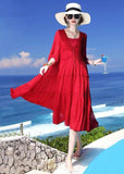 peopleterritory Chic Red Patchwork Silk Two Pieces Set Beach Holiday Dress Summer LC0249