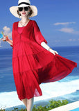 peopleterritory Chic Red Patchwork Silk Two Pieces Set Beach Holiday Dress Summer LC0249