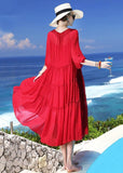 peopleterritory Chic Red Patchwork Silk Two Pieces Set Beach Holiday Dress Summer LC0249