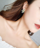 peopleterritory Chic White Sterling Silver Overgild Zircon Coral Pearl Stud Earrings GH1065