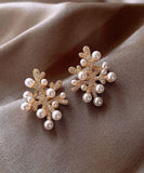 peopleterritory Chic White Sterling Silver Overgild Zircon Coral Pearl Stud Earrings GH1065