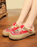 peopleterritory Chinese Style Embroidery Linen Shoes