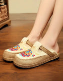 peopleterritory Chinese Style Embroidery Linen Shoes