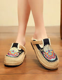 peopleterritory Chinese Style Embroidery Linen Shoes