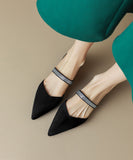 peopleterritory Classy Comfy Black Zircon Pointed Toe Slide Sandals RT1006