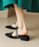 peopleterritory Classy Comfy Black Zircon Pointed Toe Slide Sandals RT1006