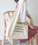 peopleterritory Classy White Letter Print Canvas Tote Handbag Satchel Bag Handbag LY1700