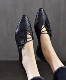 peopleterritory Comfortable Pointed Toe Floral Flats Shoes Black Sheepskin CZ1038