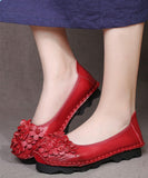 peopleterritory Comfy Mulberry Cowhide Leather Flower Splicing Flat Shoes SL1025