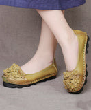 peopleterritory Comfy Mulberry Cowhide Leather Flower Splicing Flat Shoes SL1025