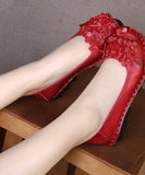 peopleterritory Comfy Mulberry Cowhide Leather Flower Splicing Flat Shoes SL1025