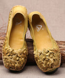 peopleterritory Comfy Mulberry Cowhide Leather Flower Splicing Flat Shoes SL1025