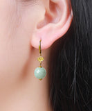 peopleterritory Cute Light Green Sterling Silver Overgild Jade Drop Earrings GH1088