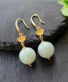 peopleterritory Cute Light Green Sterling Silver Overgild Jade Drop Earrings GH1088