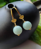 peopleterritory Cute Light Green Sterling Silver Overgild Jade Drop Earrings GH1088