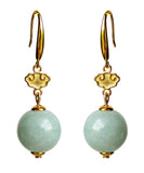 peopleterritory Cute Light Green Sterling Silver Overgild Jade Drop Earrings GH1088