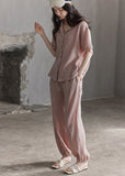 peopleterritory Cute Pink Notched Print Button Cotton Pajamas Two Pieces Set Summer LY1885